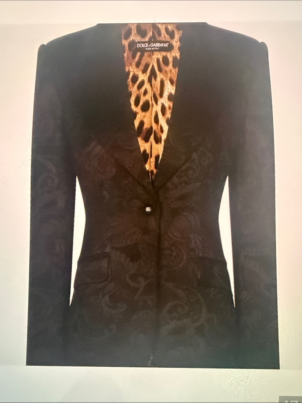 Dolce & Gabbana Black Jacquard Blazer with Leopard-Print Lapel